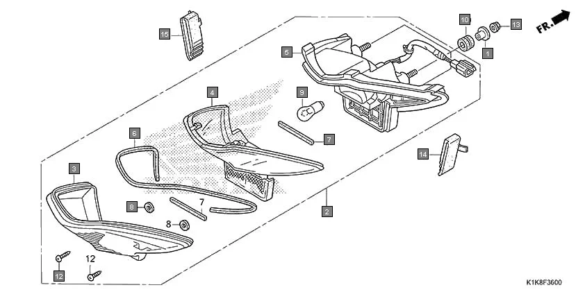 F-36 TAILLIGHT assembly diagram for HONDA CB Unicorn 160 CBF160AL