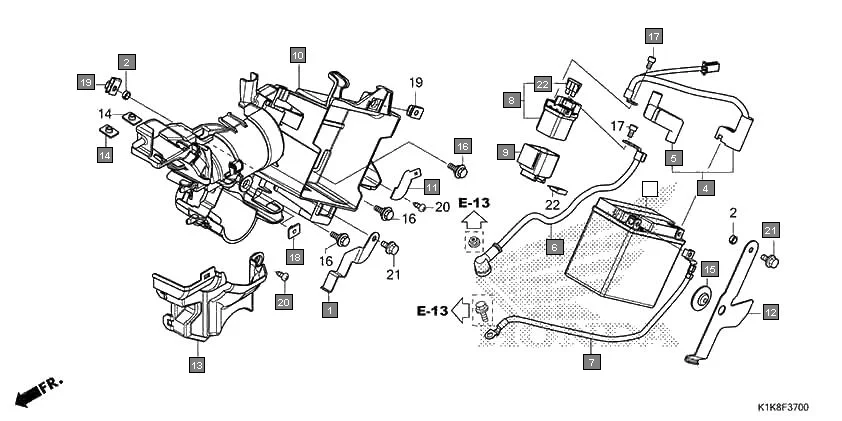 F-37 BATTERY assembly diagram for HONDA CB Unicorn 160 CBF160AL