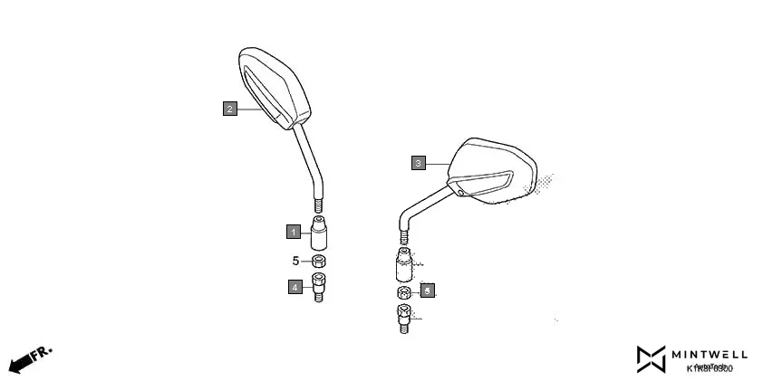 F-3 MIRROR assembly diagram for HONDA CB Unicorn 160 CBF160AL