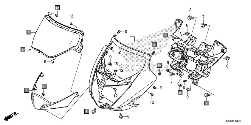 F-43 FRONT COWL assembly diagram for HONDA CB Unicorn 160 CBF160AL