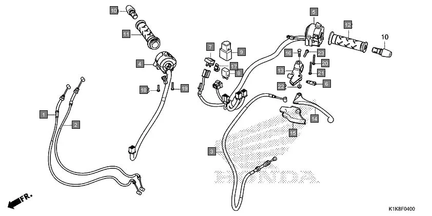 F-4 HANDLE LEVER/SWITCH/CABLE/MIRROR assembly diagram for HONDA CB Unicorn 160 CBF160AL