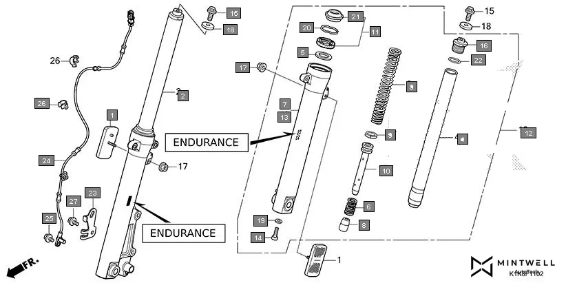 F-11-2 FRONT FORK(CBF160AS)(ENDURANCE) diagram showing 96300-06020-07