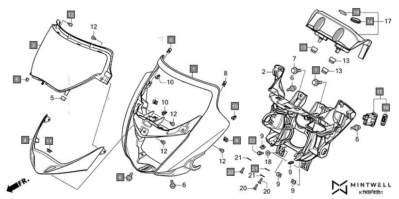 F-43-1 FRONT COWL(CBF160AS) diagram showing 90666-SDA-A01