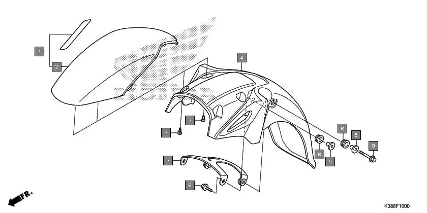 F-10 FRONT FENDER assembly diagram for HONDA CB Unicorn 160 CBF160H
