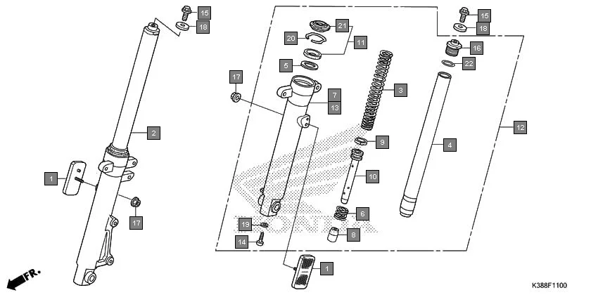 F-11 FRONT FORK assembly diagram for HONDA CB Unicorn 160 CBF160H