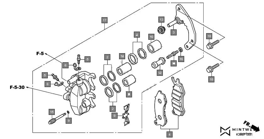 F-12-1 FRONT BRAKE CALIPER(CBF160-2ID) assembly diagram for HONDA CB Unicorn 160 CBF160H
