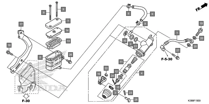 F-15 MASTER CYLINDER(CBS) assembly diagram for HONDA CB Unicorn 160 CBF160H