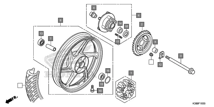 F-19-30 REAR WHEEL assembly diagram for HONDA CB Unicorn 160 CBF160H