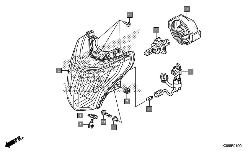F-1 HEADLIGHT assembly diagram for HONDA CB Unicorn 160 CBF160H