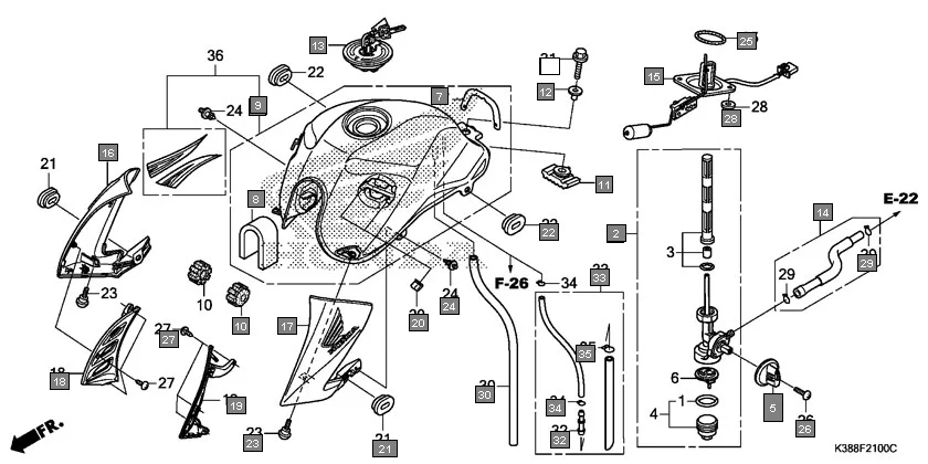 F-21 FUEL TANK assembly diagram for HONDA CB Unicorn 160 CBF160H