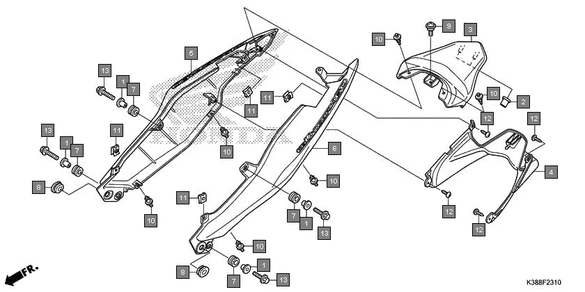 F-23-10 REAR COWL assembly diagram for HONDA CB Unicorn 160 CBF160H