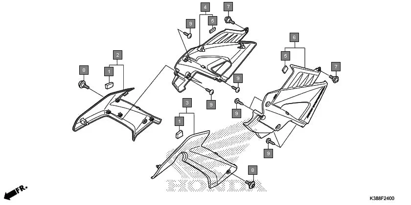 F-24 SIDE COVER assembly diagram for HONDA CB Unicorn 160 CBF160H
