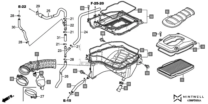 F-25 AIR CLEANER assembly diagram for HONDA CB Unicorn 160 CBF160H