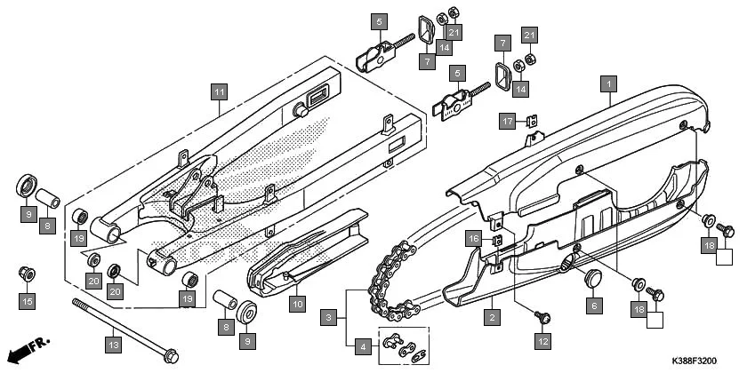 F-32 SWINGARM assembly diagram for HONDA CB Unicorn 160 CBF160H
