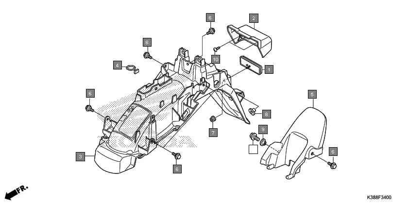 F-34 REAR FENDER assembly diagram for HONDA CB Unicorn 160 CBF160H