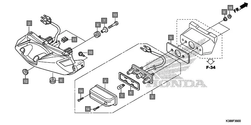 F-36 TAILLIGHT assembly diagram for HONDA CB Unicorn 160 CBF160H