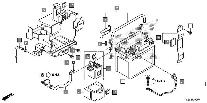 F-37 BATTERY assembly diagram for HONDA CB Unicorn 160 CBF160H