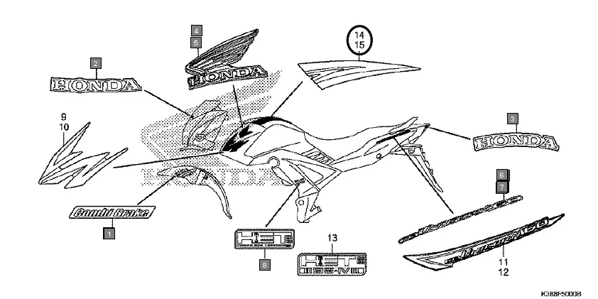 F-50 MARK/EMBLEM assembly diagram for HONDA CB Unicorn 160 CBF160H
