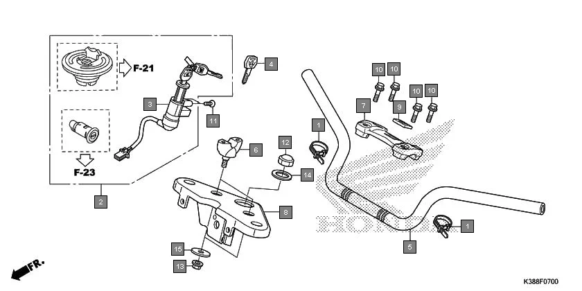 F-7 HANDLE PIPE/TOP BRIDGE assembly diagram for HONDA CB Unicorn 160 CBF160H