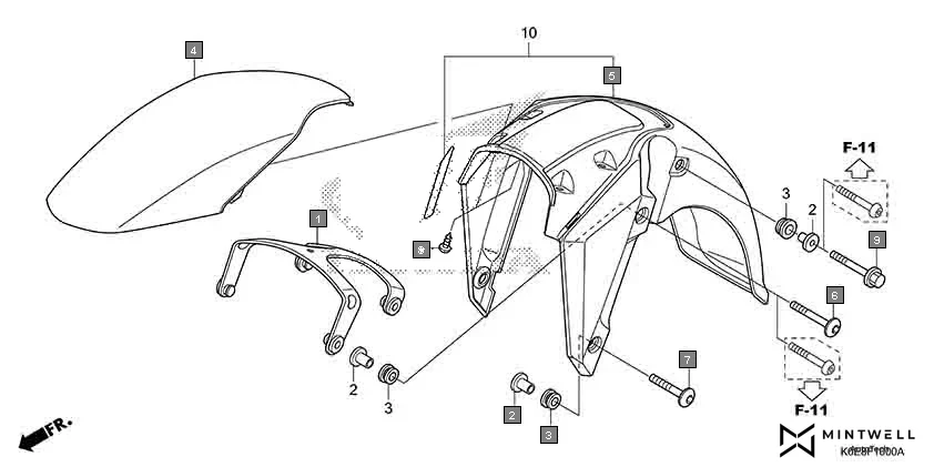 F-10 FRONT FENDER diagram showing 61103-KRY-900