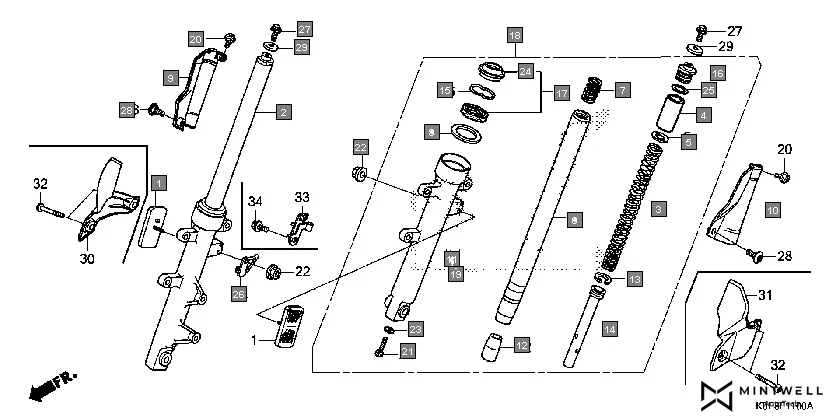 F-11 FRONT FORK diagram showing 90301-KWN-901