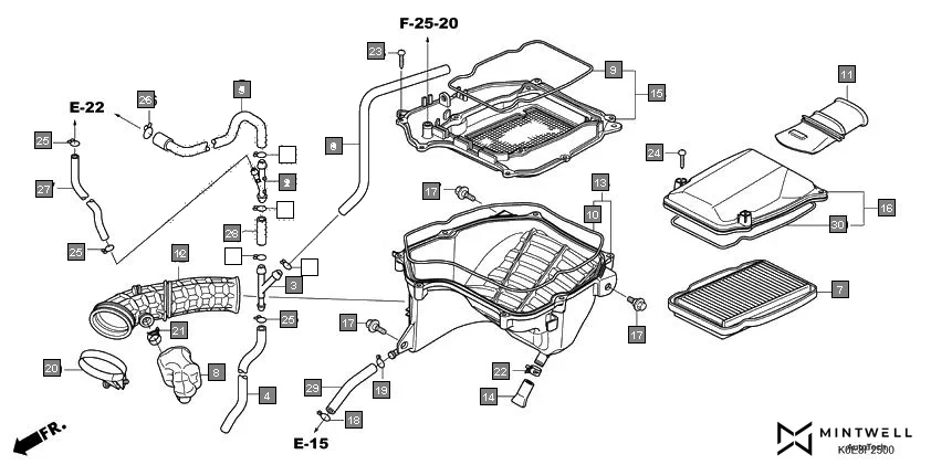 F-25 AIR CLEANER assembly diagram for HONDA XBLADE CBF160FSJ