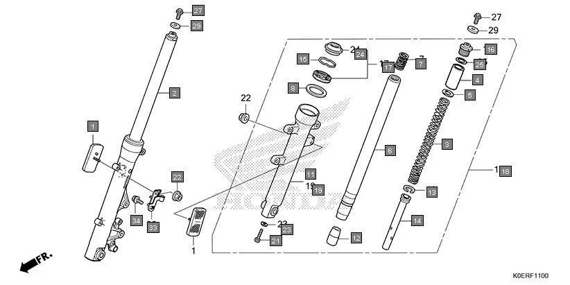 F-11 FRONT FORK assembly diagram for HONDA SP160 CBF160FSR