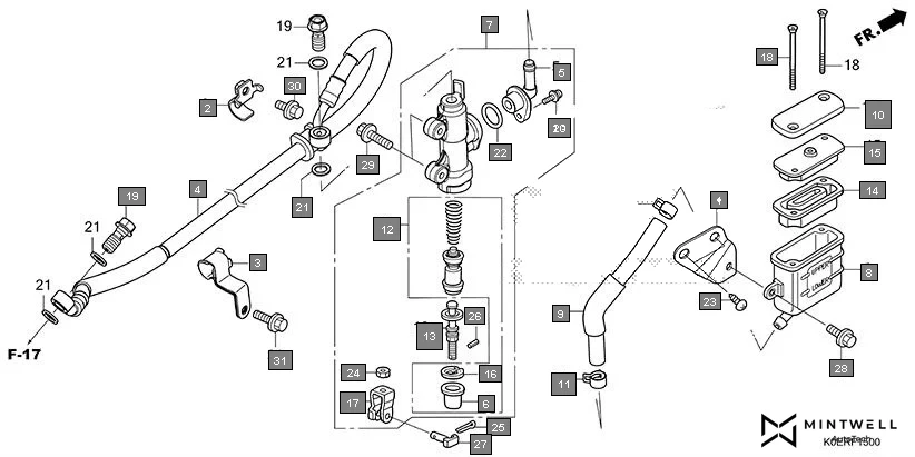 F-15 REAR BRAKE MASTER CYLINDER assembly diagram for HONDA SP160 CBF160FSR