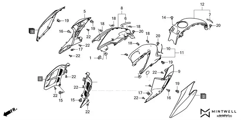 F-21-20 FUEL TANK COVER assembly diagram for HONDA SP160 CBF160FSR