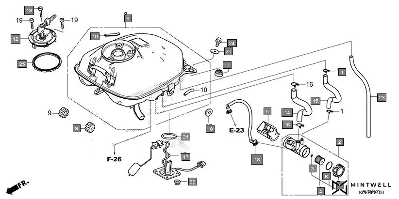 F-21 FUEL TANK assembly diagram for HONDA SP160 CBF160FSR
