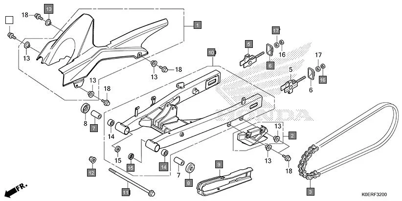 F-32 SWINGARM assembly diagram for HONDA SP160 CBF160FSR