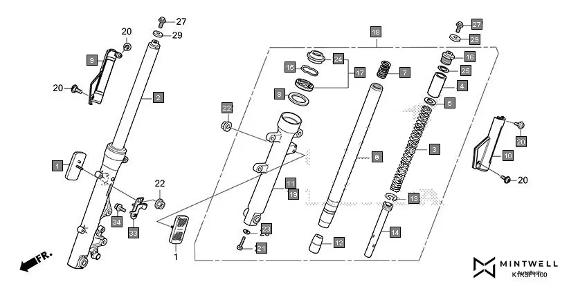 F-11 FRONT FORK diagram showing 51500-K0E-DF1