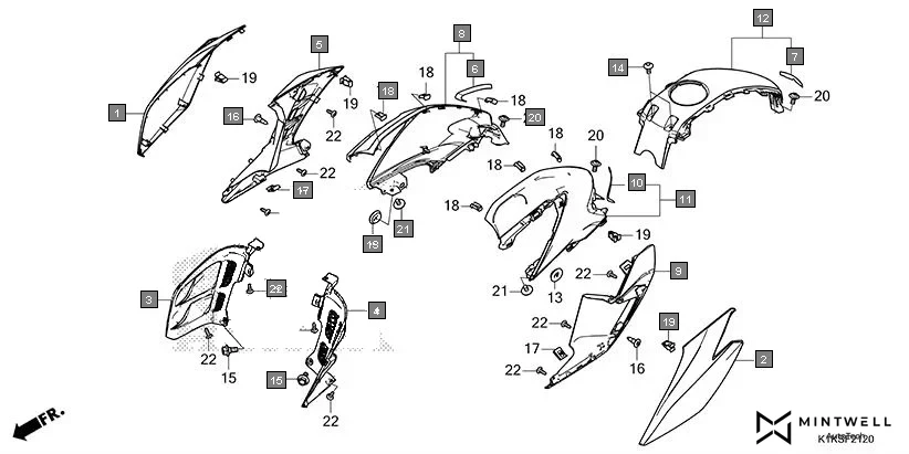 F-21-20 FUEL TANK COVER diagram showing 64422-K0E-DF0