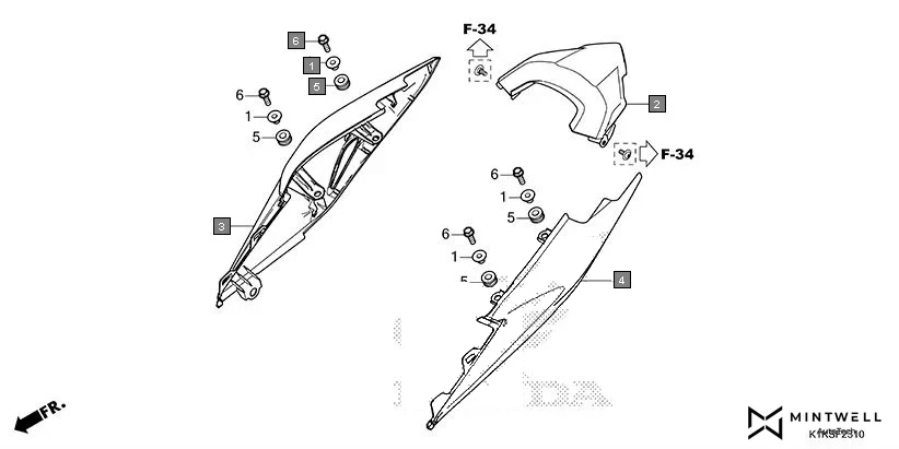 F-23-10 REAR COWL diagram showing 77231-K0E-DF0