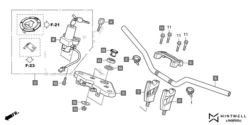 F-7 HANDLE PIPE/TOP BRIDGE diagram showing 35100-K0E-DF1