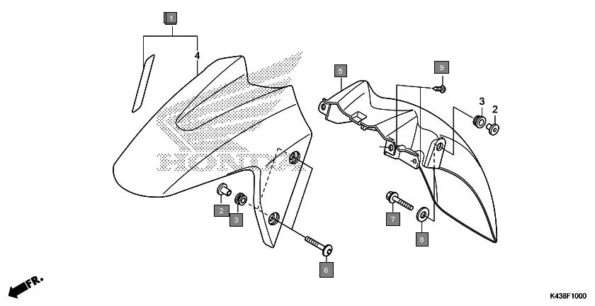 F-10 FRONT FENDER assembly diagram for HONDA CB Hornet 160R CBF160MAJ
