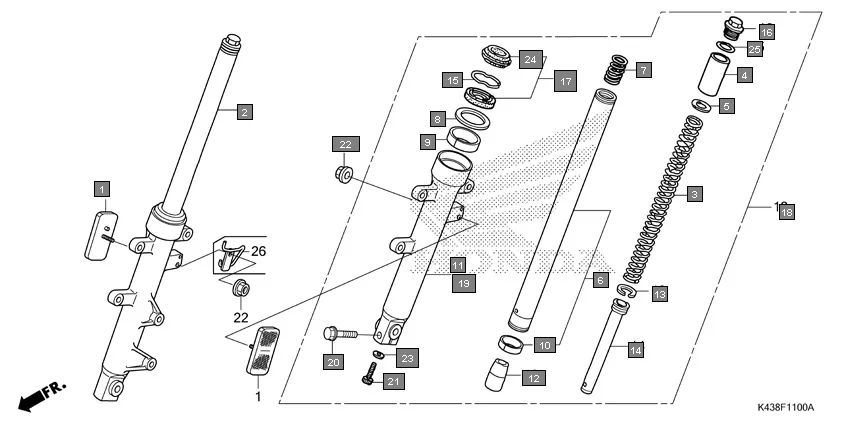 F-11 FRONT FORK assembly diagram for HONDA CB Hornet 160R CBF160MAJ