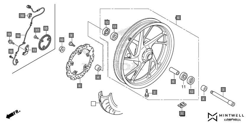 F-14-40 FRONT WHEEL assembly diagram for HONDA CB Hornet 160R CBF160MAJ