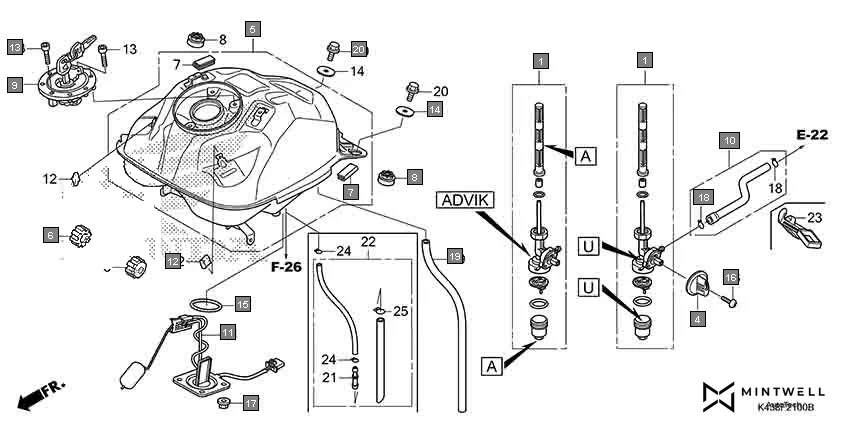 F-21 FUEL TANK assembly diagram for HONDA CB Hornet 160R CBF160MAJ