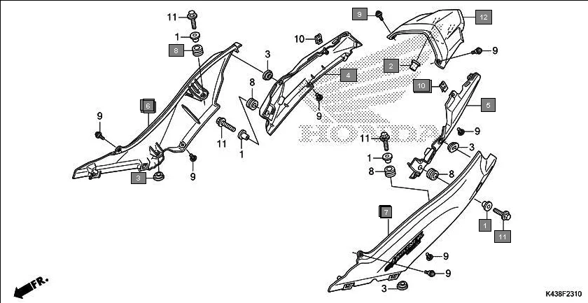 F-23-10 REAR COWL assembly diagram for HONDA CB Hornet 160R CBF160MH