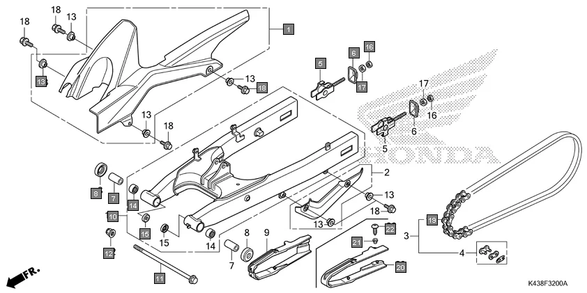 F-32 SWINGARM assembly diagram for HONDA CB Hornet 160R CBF160MAJ