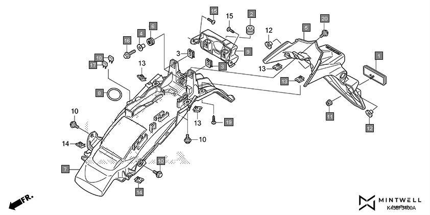 F-34 REAR FENDER assembly diagram for HONDA CB Hornet 160R CBF160MAJ