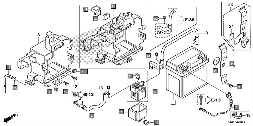F-37 BATTERY assembly diagram for HONDA CB Hornet 160R CBF160MAJ