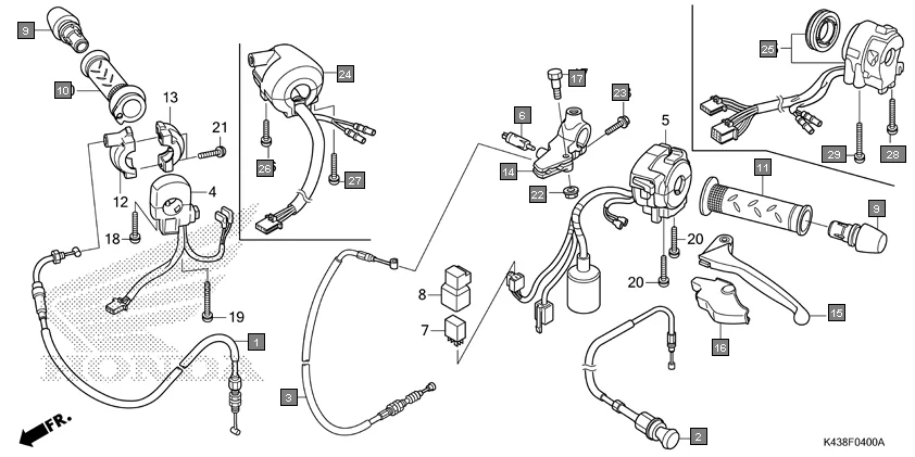 F-4 HANDLE LEVER/SWITCH/CABLE assembly diagram for HONDA CB Hornet 160R CBF160MAJ