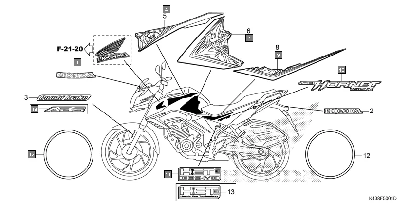 F-50-1 MARK/STRIPE(2) assembly diagram for HONDA CB Hornet 160R CBF160MAJ
