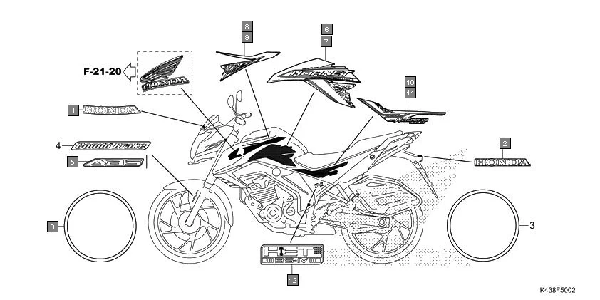 F-50-2 MARK/STRIPE(3) assembly diagram for HONDA CB Hornet 160R CBF160MAJ