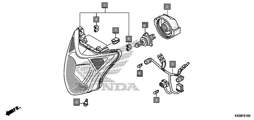 F-1 HEADLIGHT assembly diagram for HONDA CB Hornet 160R CBF160MH