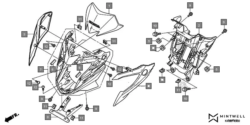 F-43 UPPER COWL(1) diagram showing 61307-K43-900