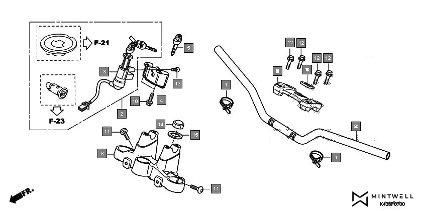 F-7 HANDLE PIPE/TOP BRIDGE(1) diagram showing 32161-KSP-920