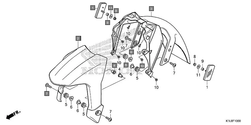 F-10 FRONT FENDER assembly diagram for HONDA Hornet 2.0 CBF190MAN